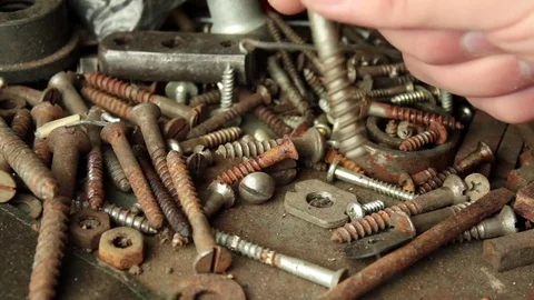 Choice of rusty bolts Stock Footage 73984877