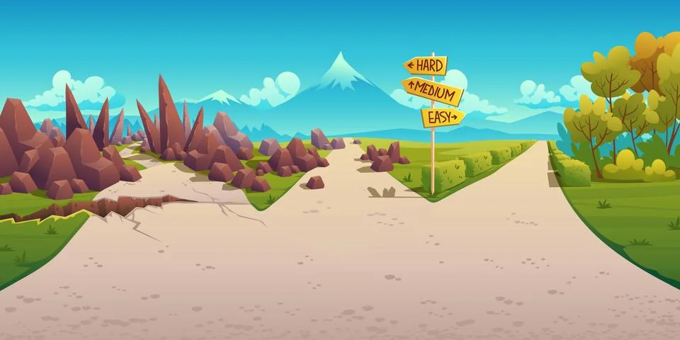 Choice of way between hard, medium and easy path Stock Illustration