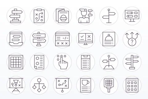 Choices Essential Vector Set including 24 PIXEL Perfect Thin Line High Reso.. Illustrazione stock