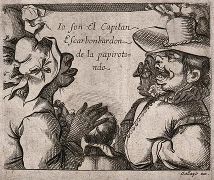 A choir of grotesque singers read from a printed sheet held up at the corne.. Stock Illustration
