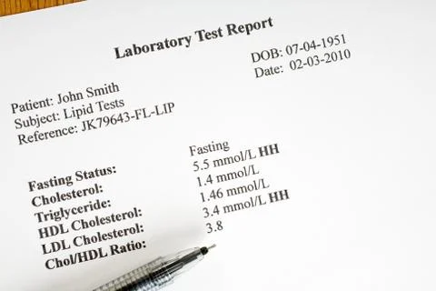 Cholesterol laboratory report Stock Photos