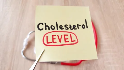 Cholesterol level text, word on a stethoscope background, medical analysis Stock Footage 315236122