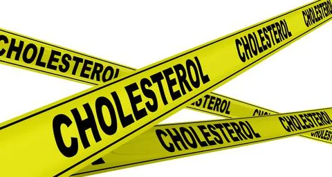 Cholesterol. Yellow warning tapes 库存插图