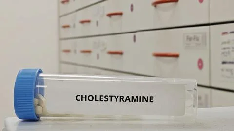 CHOLESTYRAMINE tablets for lower cholesterol Stock Photos
