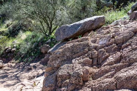 Cholla Trail trail down from Camelback Mountain in Phoenix, Arizona with gentle Stock Photos