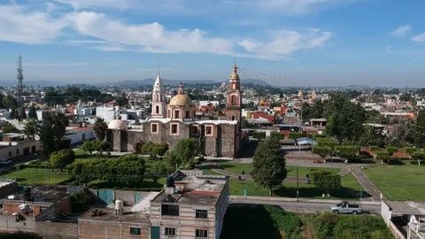 Cholula Mexico Cathedral on top of Pyramid Puebla Aerial Footage Stock Footage