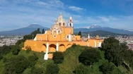 Cholula Mexico Cathedral On Top Of Pyramid Ruins Puebla Aerial Footage Volcano Stock Footage