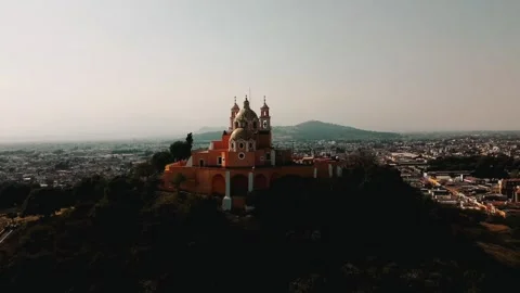 Cholula Piramid drone shot Stock Footage 339843327