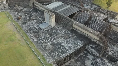 Cholula Pyramid Close-Up Drone View of stelae, Worlds Largest Pyramid, Mexico 4K Stock Footage 147066001