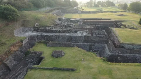 Cholula Pyramid Close flyover of lower levels of Worlds Largest Pyramid, Mex, 4K Stock Footage 147064961
