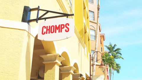 Chomps grass-fed beef sticks company headquarters office sign, Naples Florida Stock Footage 227167637