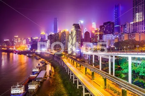 Chongqing, China Riverside Cityscape Stock Photos