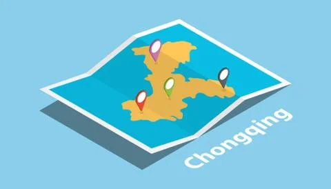 Chongqing explore maps location with folded map and pin location maker destin イラスト素材