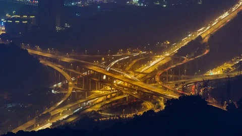 Chongqing interchange overpass at night Stock Footage 83782951