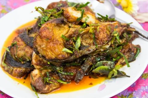 Choo chee pla  curry-fried fish thai cuisine. Stock Photos