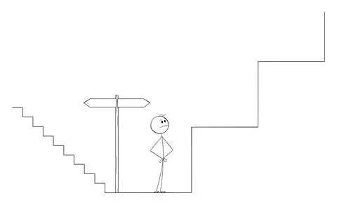 Choose Easy or Hard Way, Vector Cartoon Stick Figure Illustration Stock Illustration