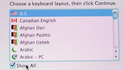 Choose a keyboard layout on Apple MacOS on iMac computers Stock Footage 107783419