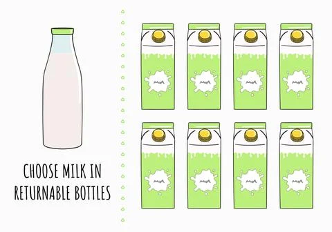 Choose milk in returnable bottles. Change single-use disposable things on reu Stock Illustration