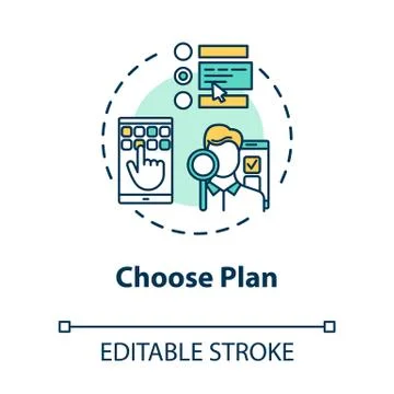 Choose plan concept icon. Select subscription option. Decide on internet tariff Ilustração Stock