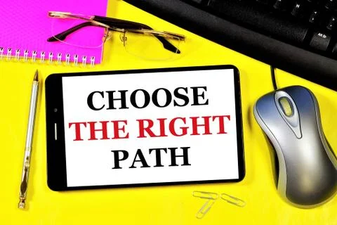 Choose the right path. Text message on the smartphone screen. Stock Photos