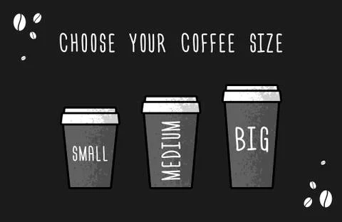 Choose your coffee size. Vector flat illustration. Coffee shop or store adver 스톡 일러스트