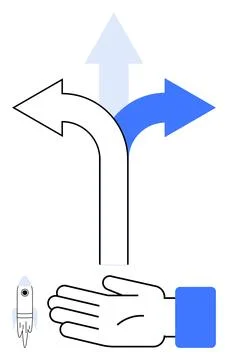 Choose Your Path Decision Making with Guiding Hand and Rocket Icon Stock Illustration