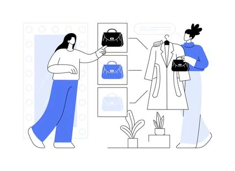 Choosing accessories isolated cartoon vector illustrations. Ilustración de archivo