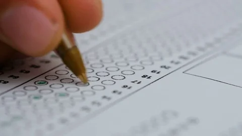 Choosing answers during the Exam- multiple choice test Stock Footage 78253229
