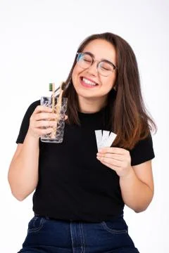 Choosing between brushing your teeth and chewing gum concept. Woman offering to Stock Photos