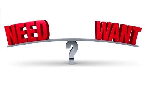 Choosing between need or want Stock Illustration