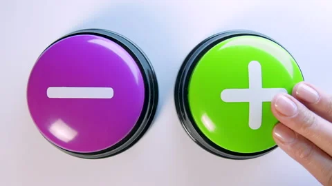 Choosing between Plus or Minus buttons, mathematical symbol. Calculation, + or - Stock-Footage 145964474
