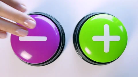 Choosing between Plus or Minus buttons, mathematical symbol. Calculation, + or - Stock-Footage 145966205