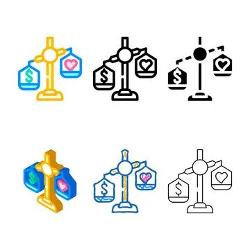 Choosing between simplified conscience and money color icon vector Stock Illustration