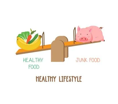 Choosing between vegetable, fruit and meat, healthy lifestyle Stock Illustration