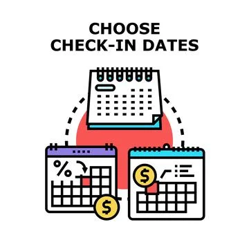 Choosing booking dates for travel accommodation planning Stock Illustration