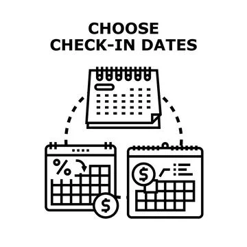 Choosing booking dates for travel accommodation planning Stock Illustration