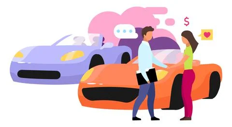Choosing car in showroom flat vector illustration Illustrazione stock