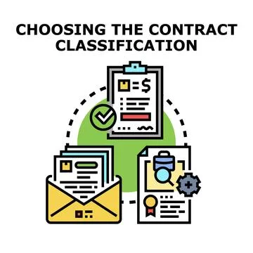 Choosing contract classification process assessing business agreement details Stock Illustration