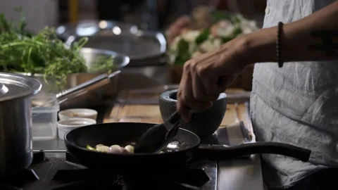 Choosing cooked ingredients Stock Footage 145355032