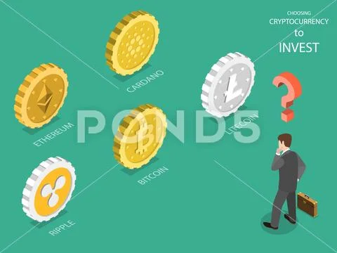 Choosing Cryptocurrency Flat Isometric Vector.