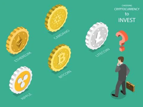 Choosing cryptocurrency flat isometric vector. Stock Illustration
