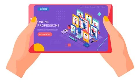 Choosing a future profession. Female hands holding a tablet with information Stock Illustration
