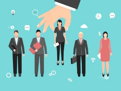 Choosing the ideal candidate vector illustration. Big hand is choosing the best Ilustração Stock