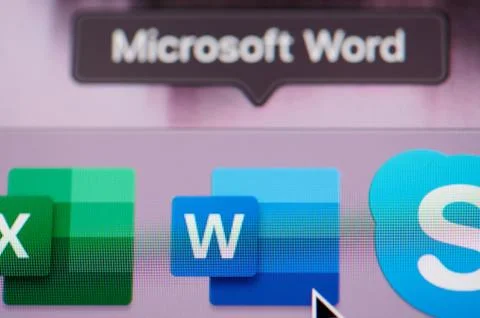 Choosing microsoft office word application on computer Foto stock