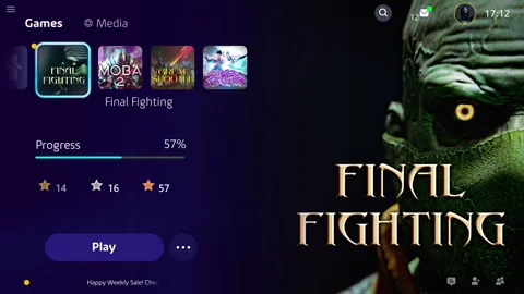 Choosing the modern shooter game from the console selection menu interface Stock Footage 277939398