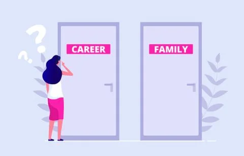 Choosing problem. Female chooses between career and family. Work family balance Stock Illustration