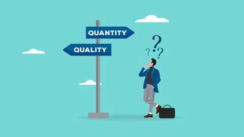 Choosing quality or quantity concept illustration. businessmen who are conf.. Stock Illustration