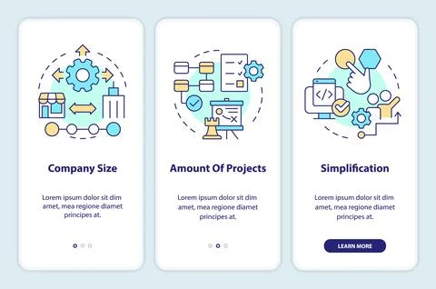 Choosing release management tools onboarding mobile app screen Stock Illustration
