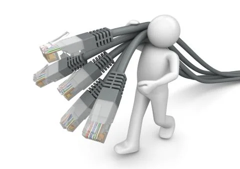 Choosing right connection (3d characters isolated on white background series) Stock Illustration