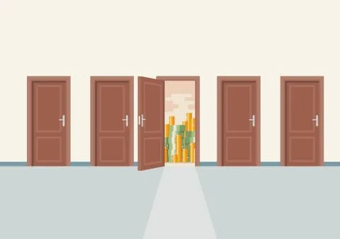 Choosing the right door to wealth Illustrazione stock